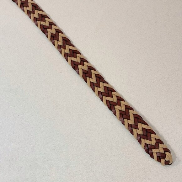 Unisex Braided Belt 38 Inches Brown Leather With Fabric Silvertone Buckle Casual - Picture 6 of 7